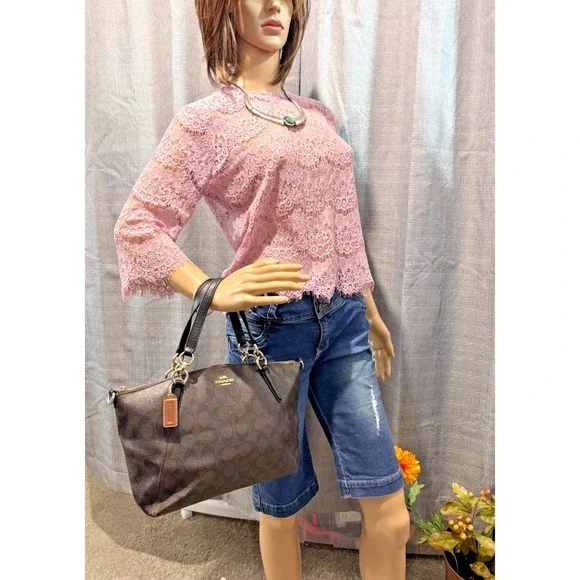 Coach Kelsey Signature Black Canvas Double Handles Zipper Satchel Bag - Picture 4 of 17